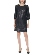 Karl Lagerfeld Paris Women's Sequined Puff Sleeve Sheath Dress Black Size 4