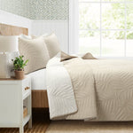 Isla Embroidered Leaf Reversible Cotton Quilt 3 Piece Set