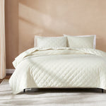 Haven Velvet Embroidered Stitch Cozy Super Soft Quilt 3 Piece Set