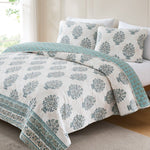 Sofia Flower Block Bouquet Reversible Cotton Quilt 3Pc Set