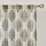 Sofia Flower Block Bouquet Linen Textured Window Curtain Panels