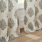 Sofia Flower Block Bouquet Linen Textured Window Curtain Panels