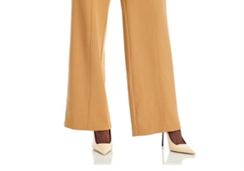 Avec Les Filles Cutout Waist Wide Leg Pants Camel