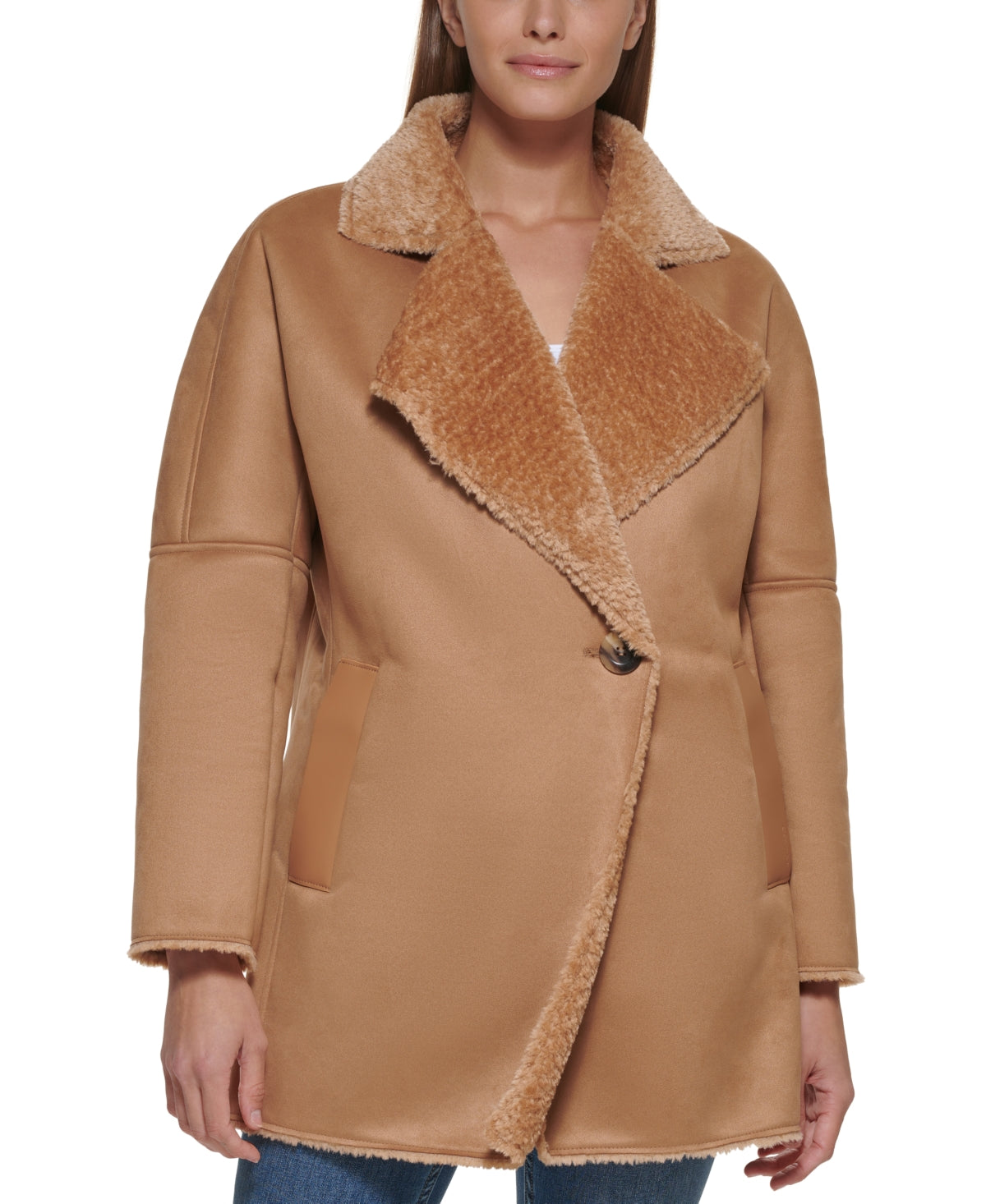 Calvin Klein Women's Faux Shearling Coat Brown Size Medium
