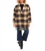 Karen Kane Plaid Fringe Trim Jacket Brown