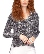 Michael Kors Women's Zebra Drop Hem Sweater Black Size Large