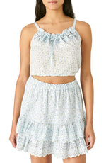 Lucky Brand Women's Printed Tie Front Camisoles Tank Top Blue Size Large