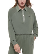 Calvin Klein Women's Cotton Polo Sweatshirt Green Size X-Large