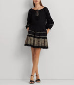 LAUREN Ralph Lauren Embroidered Cotton Voile Dress Black/Tan