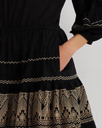 LAUREN Ralph Lauren Embroidered Cotton Voile Dress Black/Tan