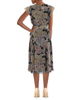 Lauren Ralph Lauren Womens Ruffled V Neck Midi Dress Black