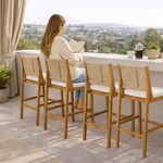 4 Pieces Natural Outdoor Bar Stool Solid Acacia Wood and Woven Wicker