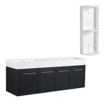 Modern Wall Mounted Bathroom Vanity With Resin Sink and Storage Rack