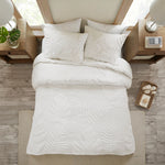 3 Piece Tufted Cotton Chenille Palm Comforter Set Off-White Full/Queen