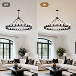 64 Inch Matte Black Wagon Wheel Chandelier With 30 Lights