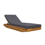 Acacia Wood Chaise Lounge with Cushion - Teak Finish
