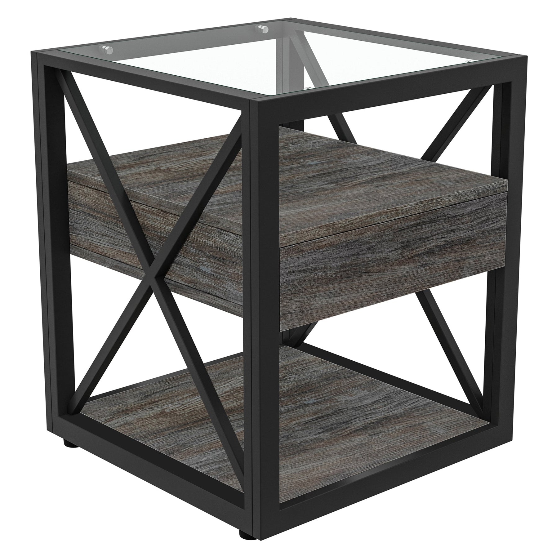 Set of 2 Modern End Tables with Drawer - Nightstand