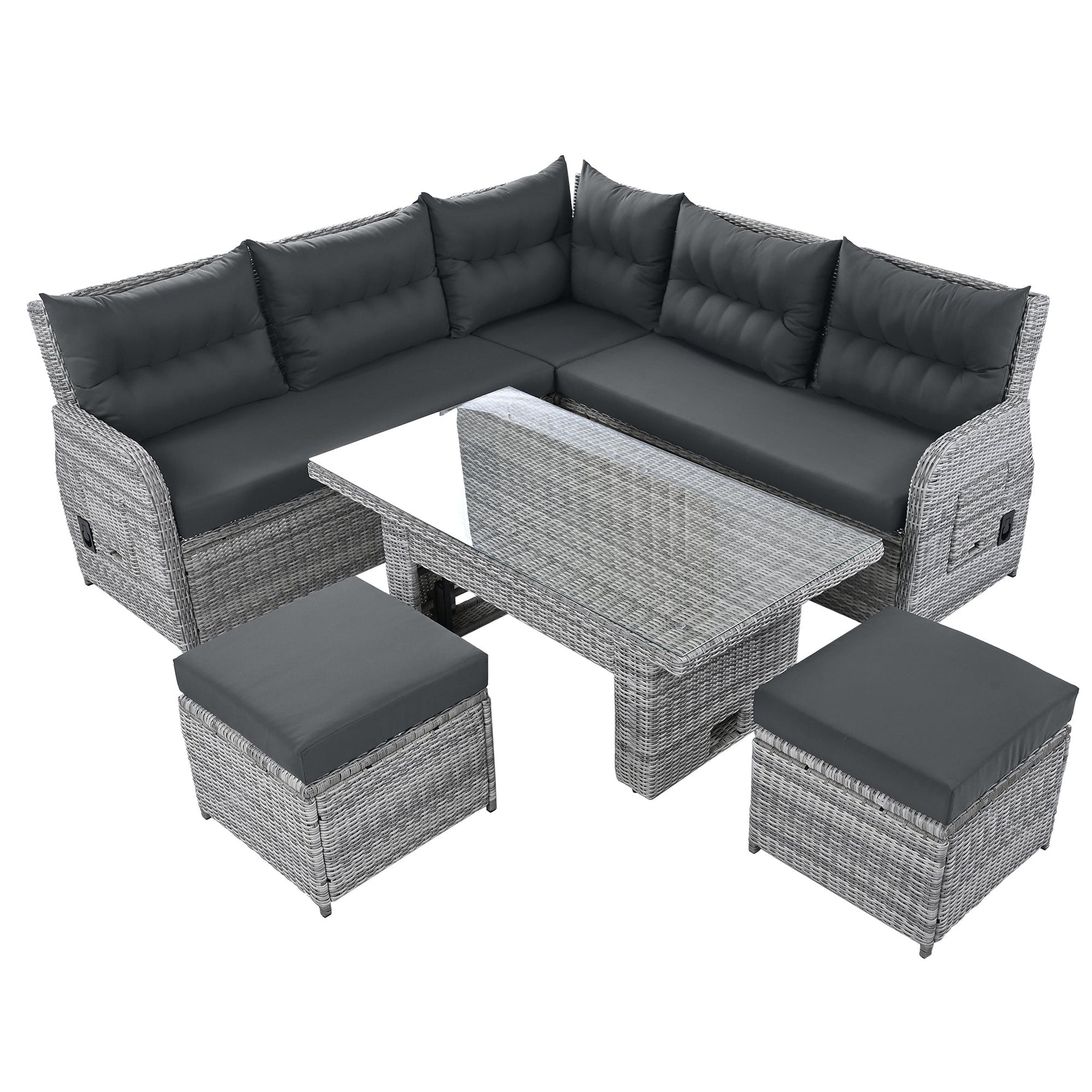 Outdoor Furniture Set Patio Rattan with Recliners and Tables