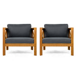 Patio Conversation Set with Foldable Acacia Wood Table and Cushioned Armchairs