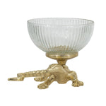 5x5x4.5' Gold Lizard Pedestal Bowl with Ribbed Glass Dish
