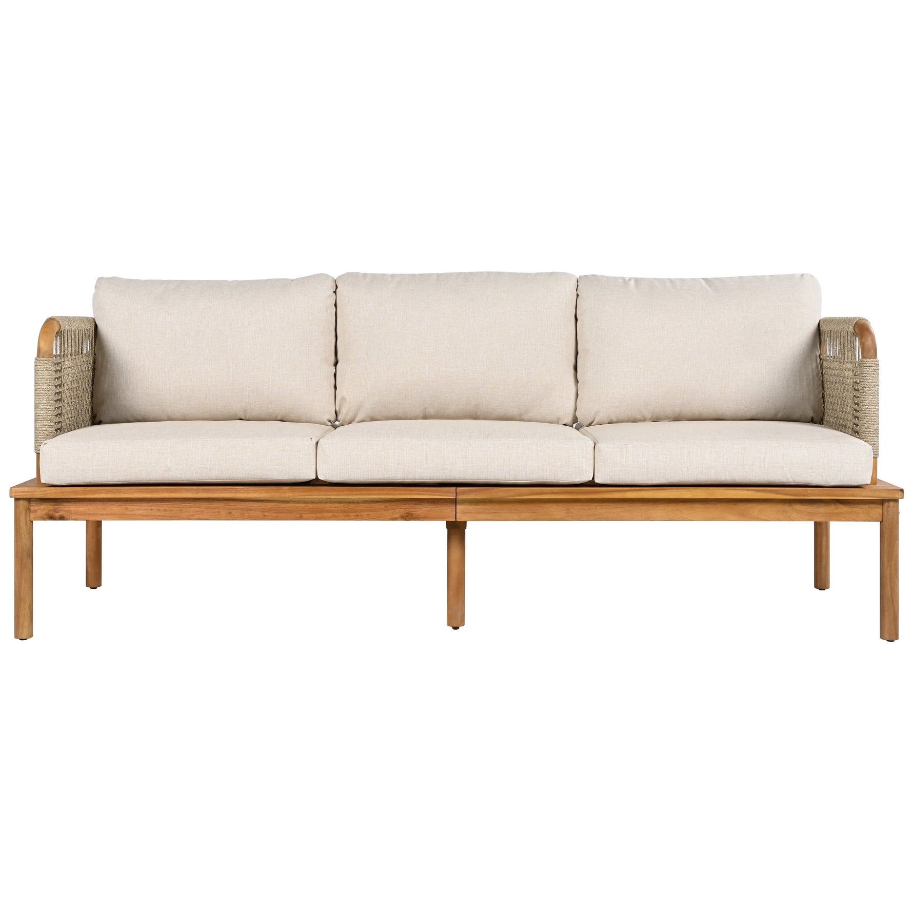 Outdoor 4-piece Acacia Wood and Rope Patio Sofa Set