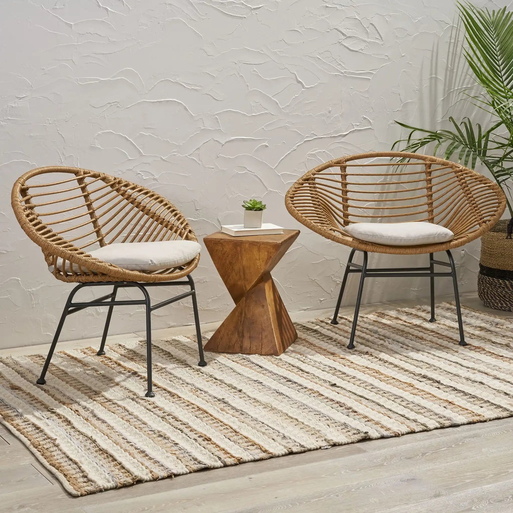 Cordella Outdoor Woven Wicker Chairs with Cushions Set of 2