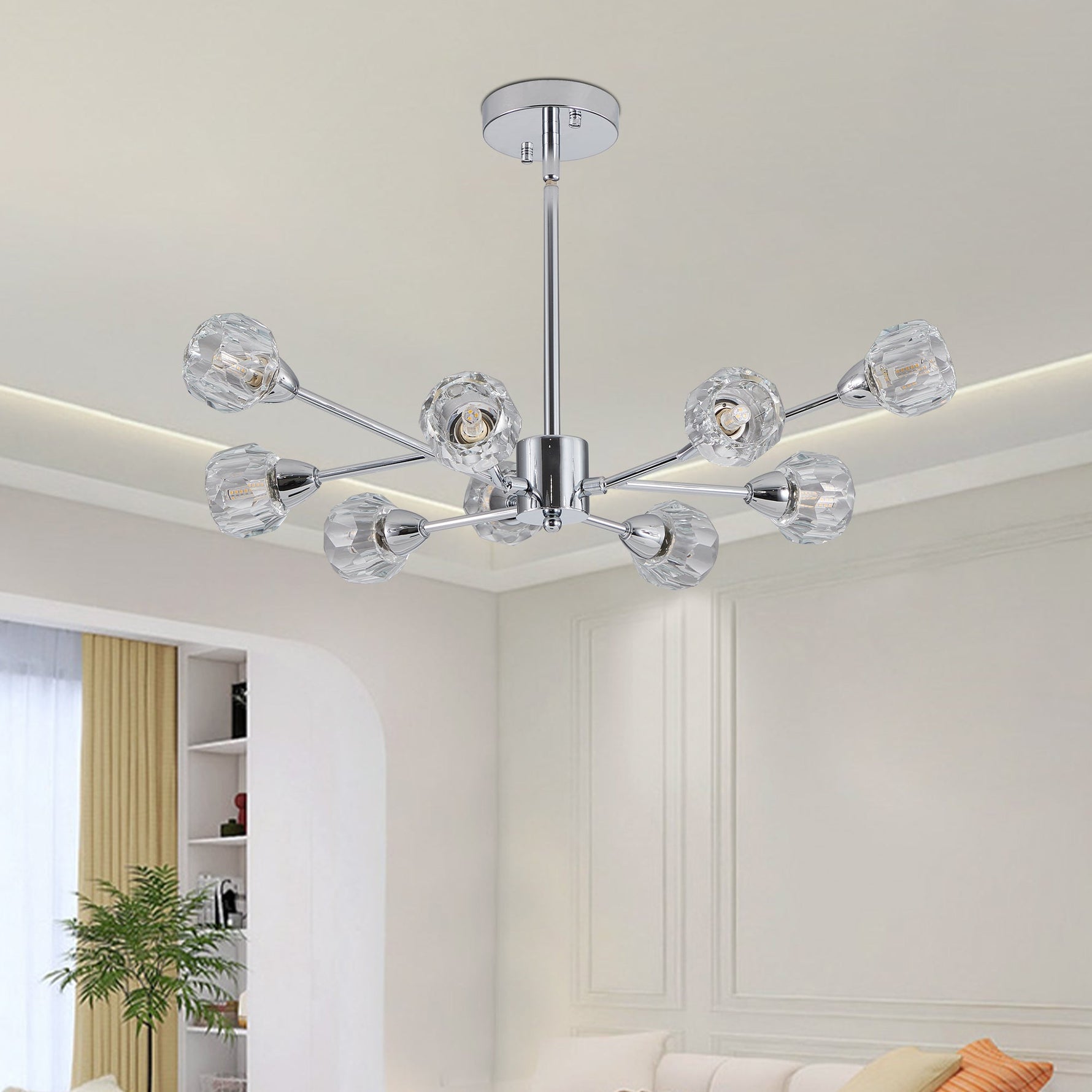 28" Modern Crystal Chandelier With 9 Lights