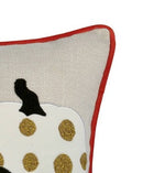 Embroidered Halloween Pumpkin Pillow – Spooky Polka Dot Linen Throw Accent