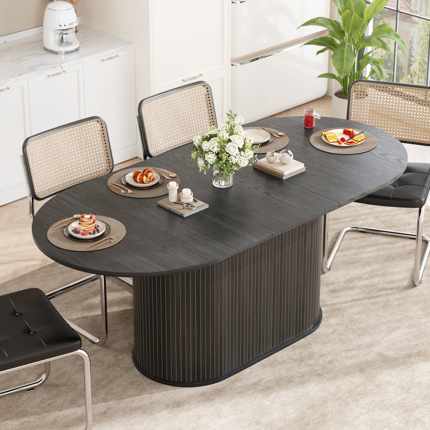 55.11'-70.86' Extendable Dining Table with Striped Legs