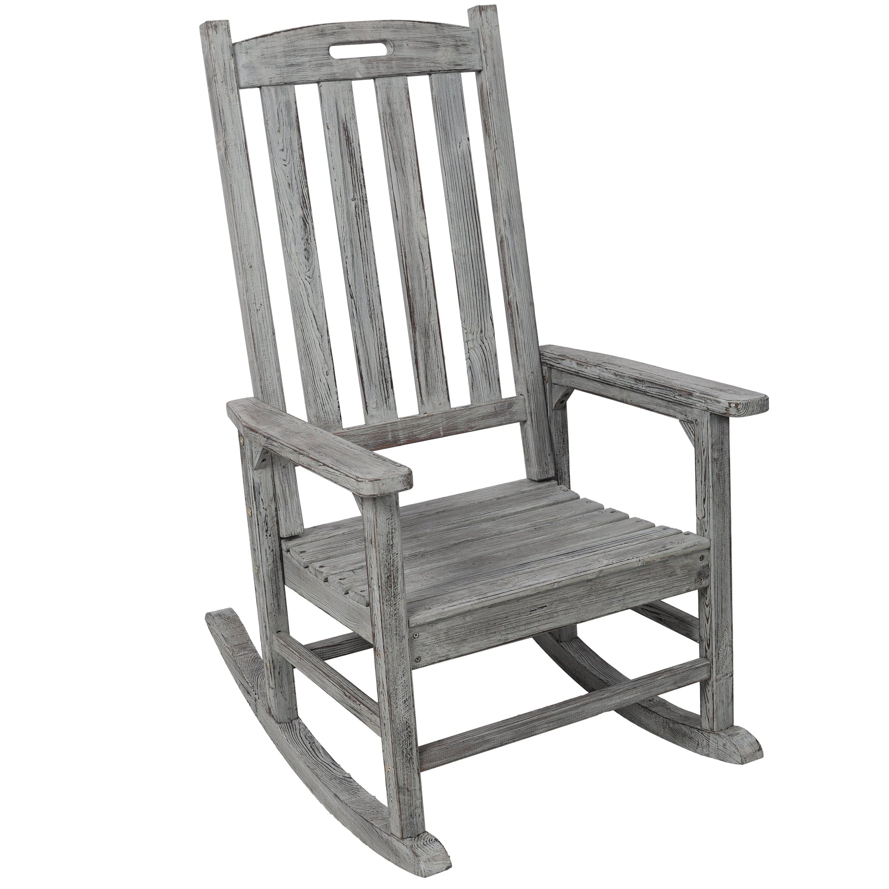 Wooden Oversized Porch Rocker Chair With Wide Seat and Tall Backrest