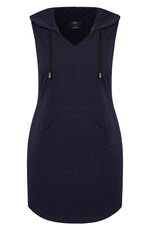 City Chic Navy Sleeveless Stretch Cotton Hoodie Dress