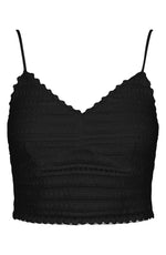 VERO MODA Bina V-Neck Cotton Lace Crop Top in Black, Size Large
