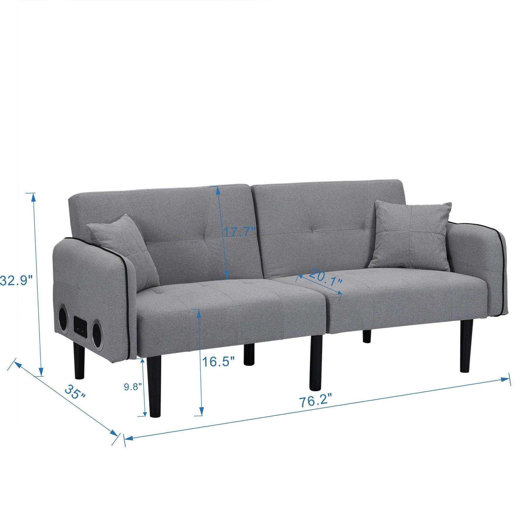 Modern Folding Ottoman Sofa Bed With Stereo System - Gray
