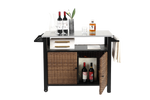 Outdoor Kitchen Wicker Island Rolling Cart & Storage Cabinet Brown