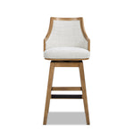 Bahama 30' Cane Rattan High-Back Swivel Bar Stool with Recessed Arms, Two-Tone Neutral Gray Polyester Wool Blend