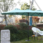 14.8 Ft Double Sided Outdoor Umbrella Rectangular Large with Crank (Light Green)