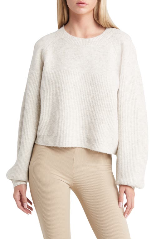 Topshop Mixed Stitch Balloon Sleeve Crop Sweater - Grey Marl
