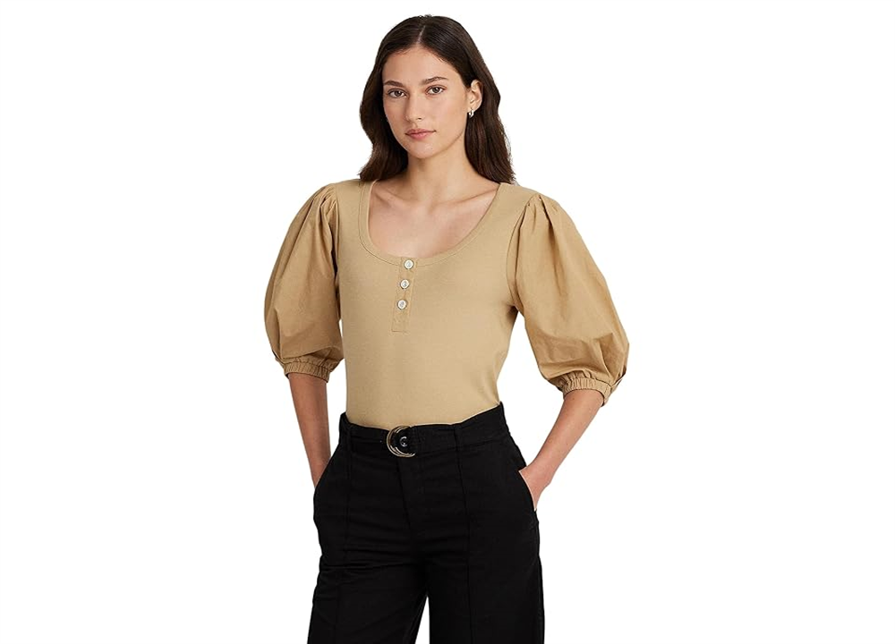 LAUREN Ralph Lauren Stretch Cotton Puff-Sleeve Henley Tee