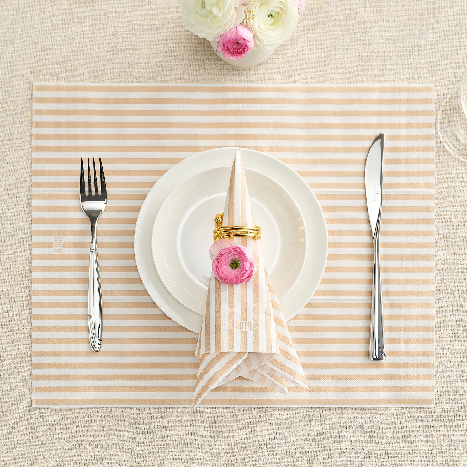 Tonal Striped Disposable Napkin Set in Beige, 100 Pieces