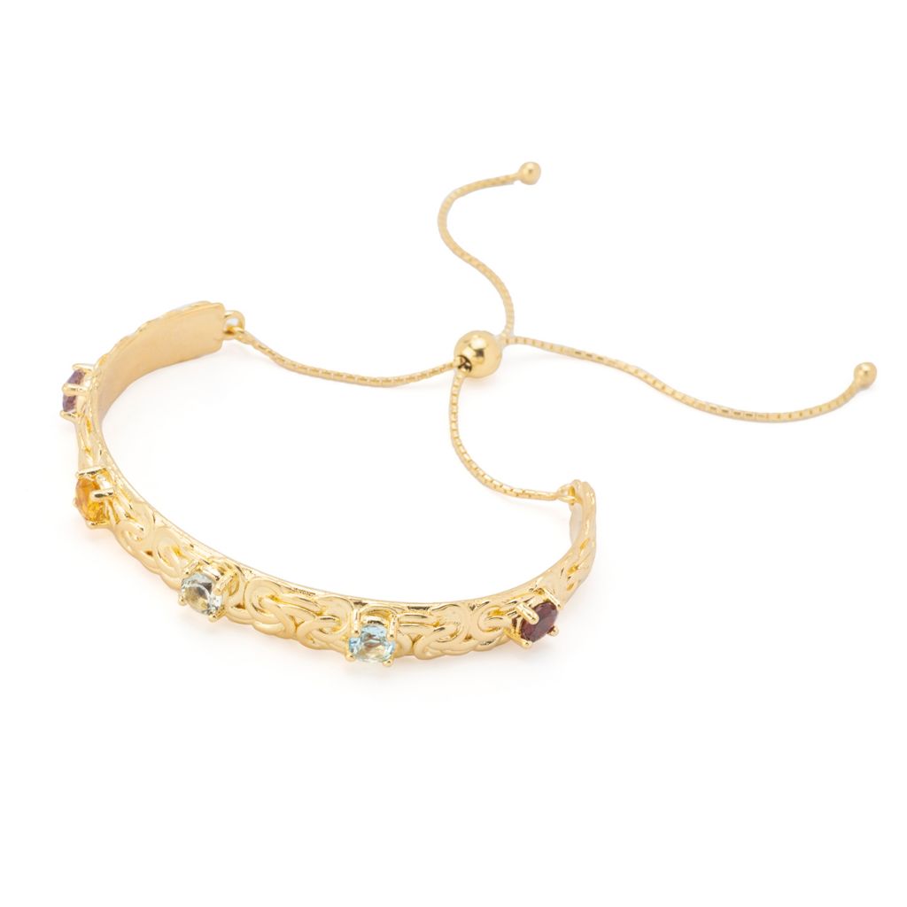 Donna Gemma 2.18ctw Multi Gem Adjustable Slide Byzantine Bolo Bracelet