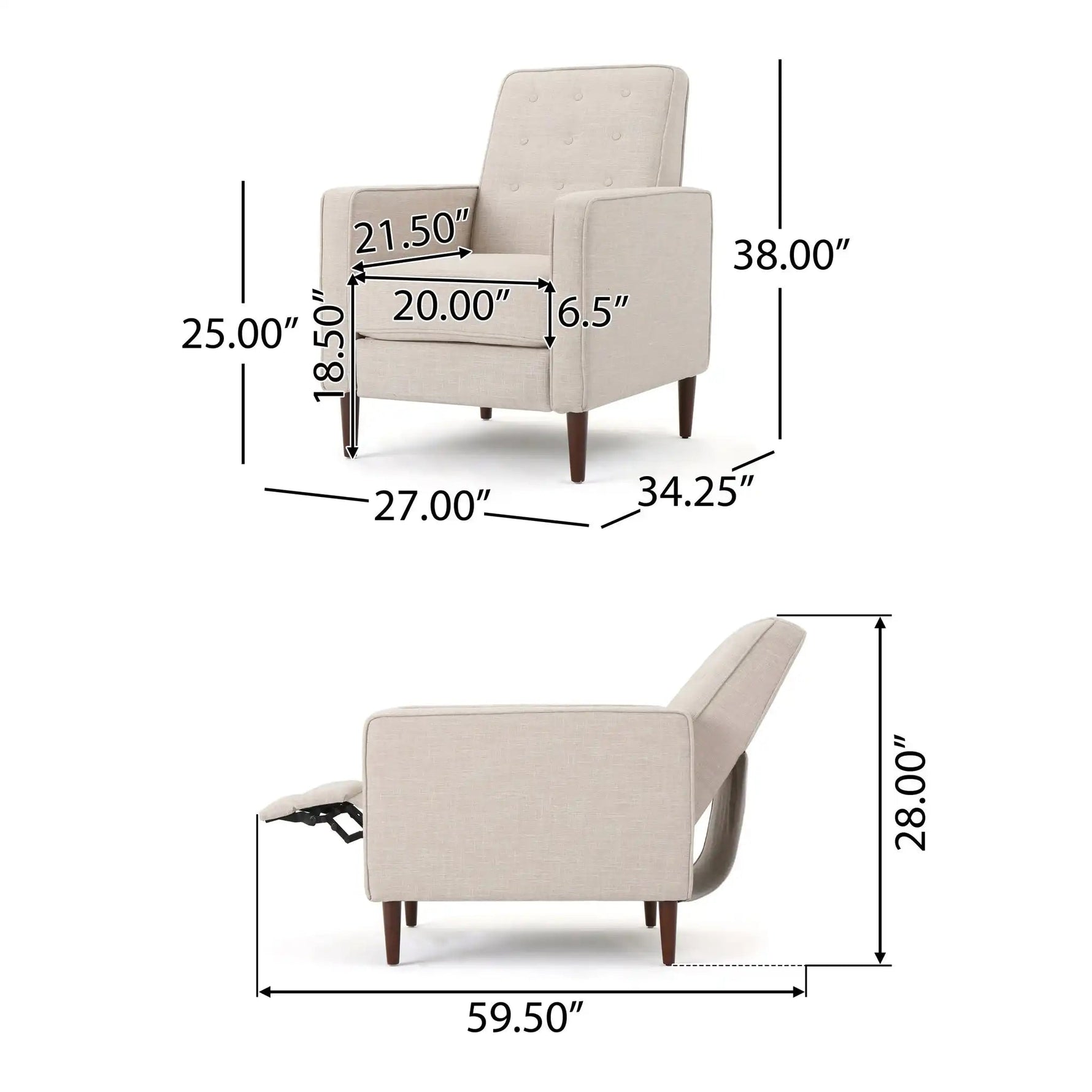 Mid-Century Modern Recliner With Button Tufted Waffle Stitch
