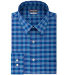 Van Heusen Men's Regular Fit Flex Collar Stretch Check Dress Shirt Blue Size 14.5x32-33