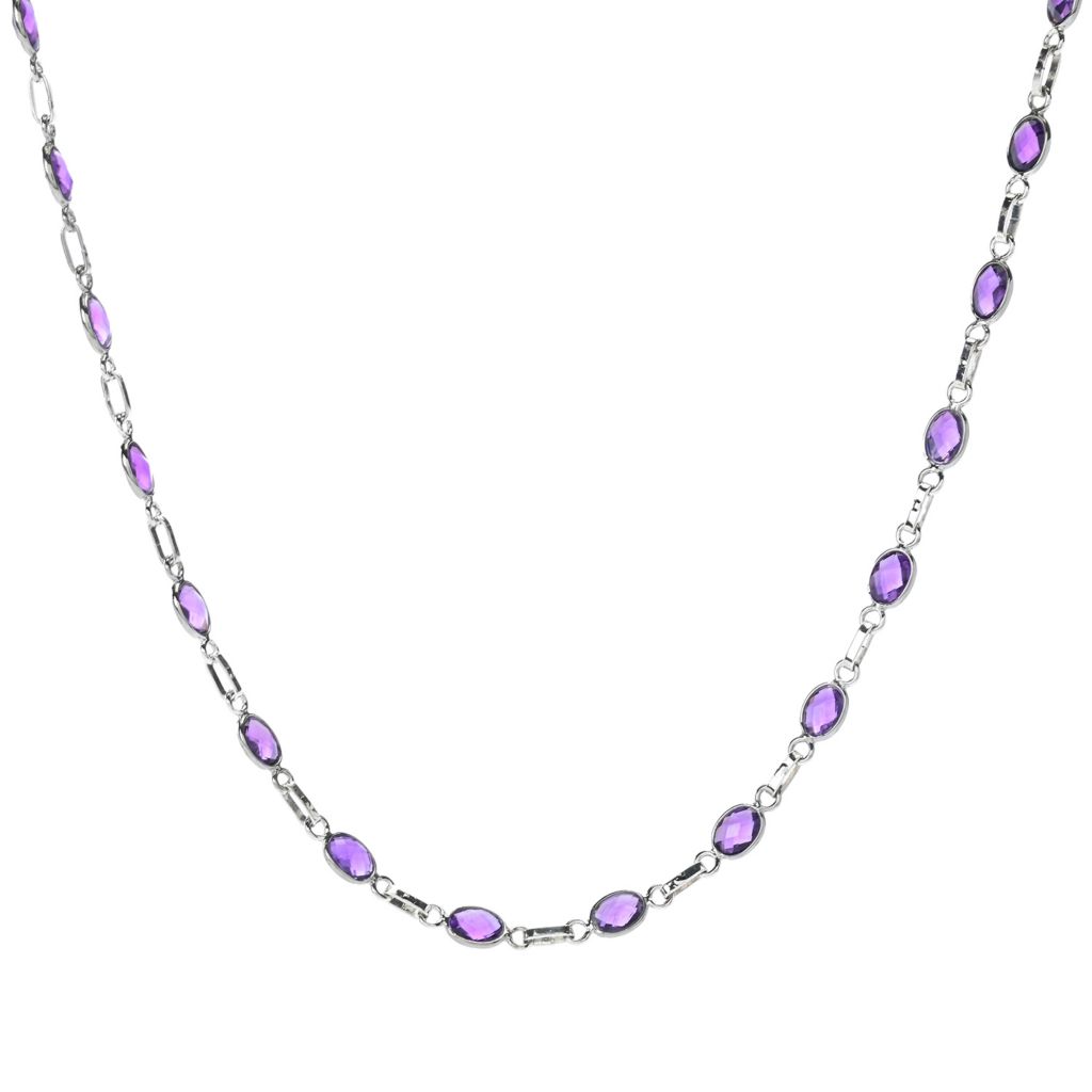 Elemental Gems Platinum Plated Choice of 7x5mm Gemstone Station Necklace