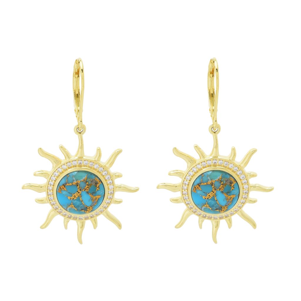 Elemental Gems 10mm Blue Copper Turquoise & Zircon Sun Drop Earrings