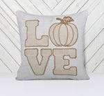 Embroidered Pumpkin “LOVE” Accent Pillow – Rustic Beige Fall Decor
