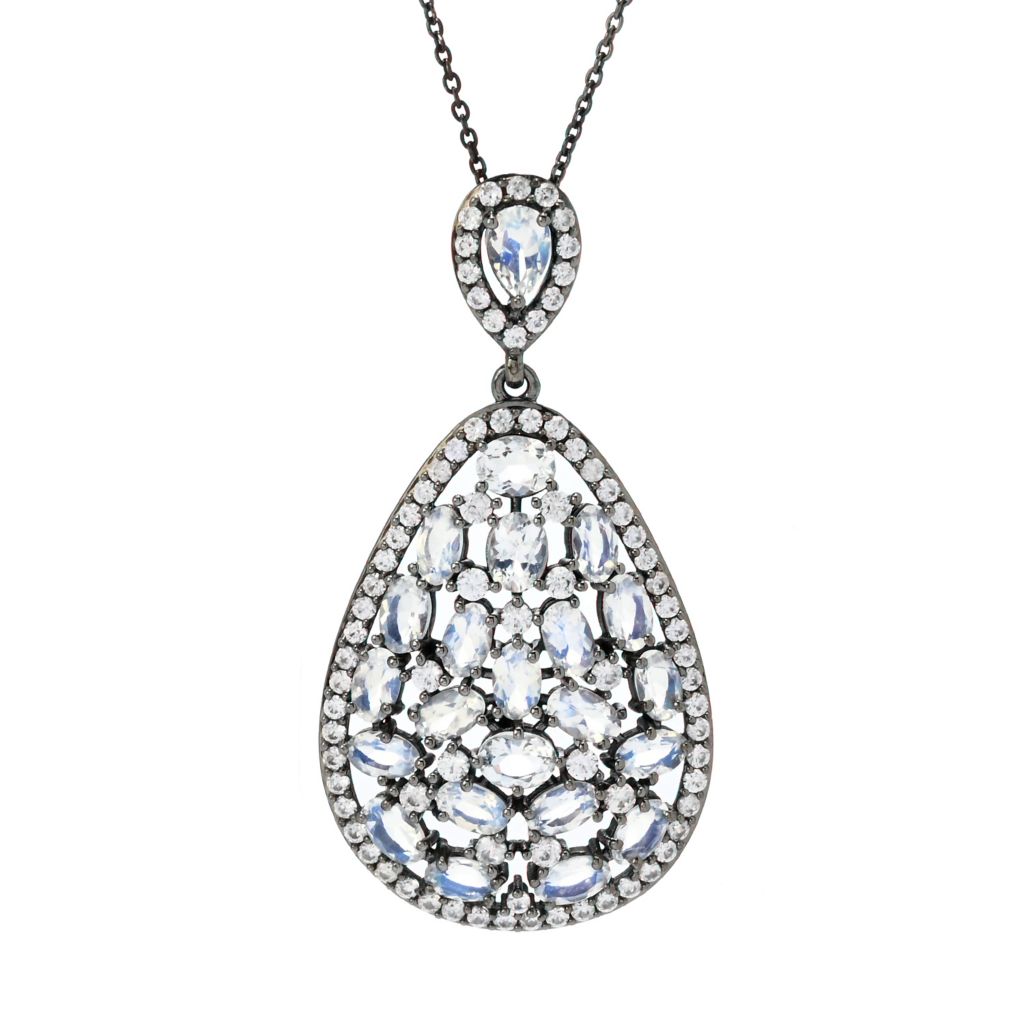 MUSE Sterling Silver 5.51ctw Rainbow Moonstone & Zircon Pendant
