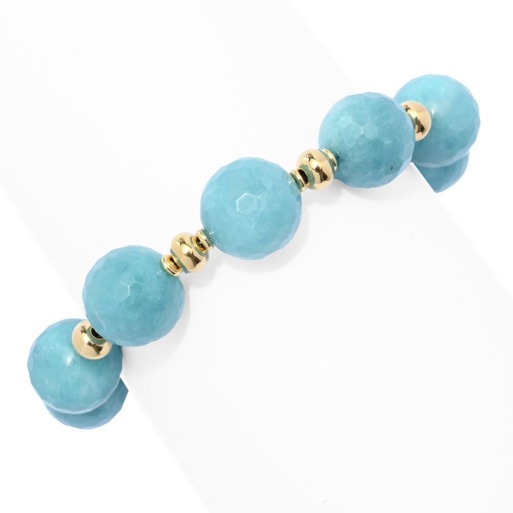 Verona Gioielli 18K Gold Plated 12.5-14.5mm Blue Quartz Rondelle Bead Bracelet