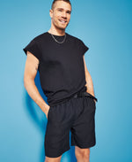 Men's Relaxed Fit Belted Swim Trunks - Black