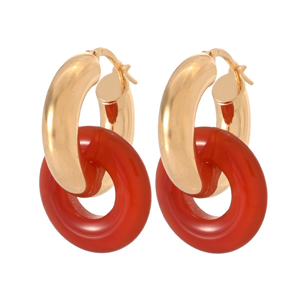 Toscana Italiana 18K Gold Plated Tubing Choice of 18mm Gem Hoop Earrings