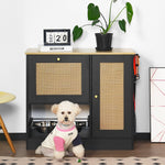 Feeding Station with 2 Lockers and Elevated Bowls Black